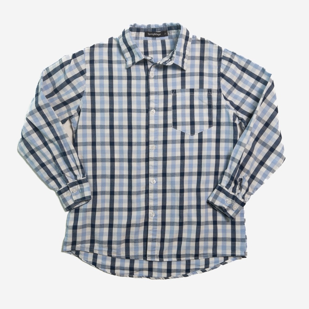 Spring&Gege Boys' | Size L |Long Sleeve Plaid Poplin Button Down Shirt.